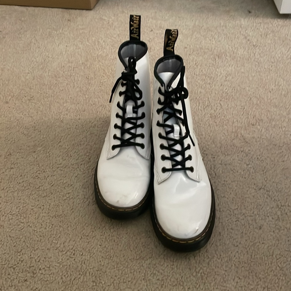 white shiny doc martens boots
